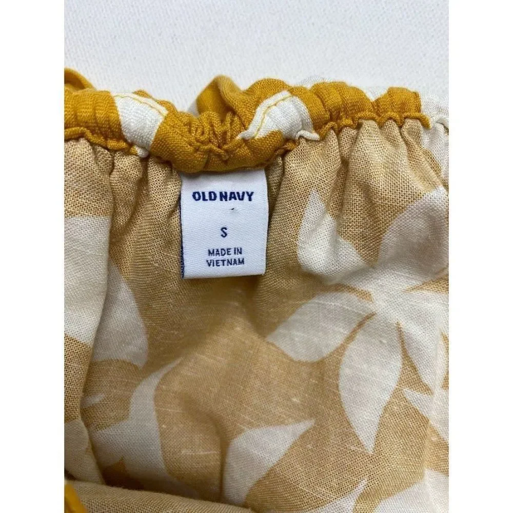 Womens Old Navy Mustard Yellow Asymmetrical‎ Sleeve Ruffle Linen Blend Top sz S